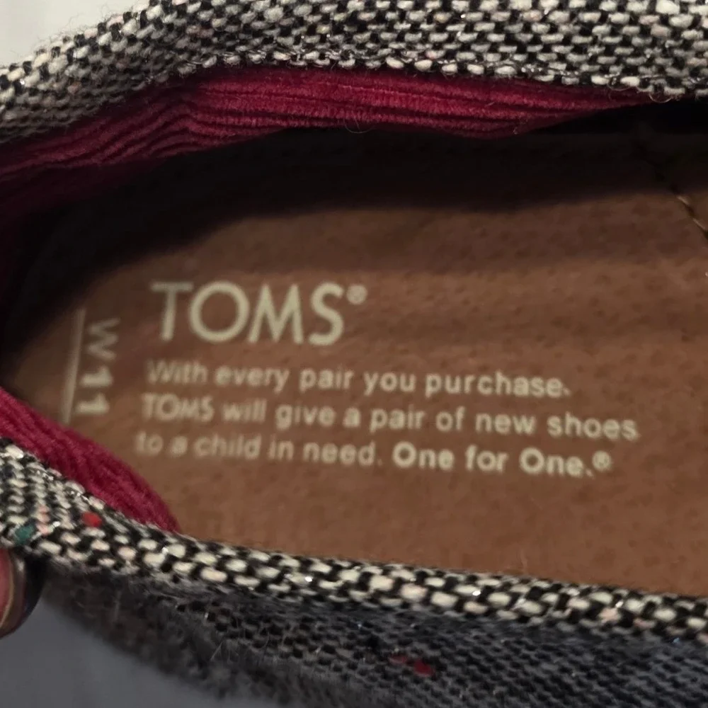 TOMS Classic Alpargata Slip On Shoes Mens 11 Gray Tweed Woven Multicolor Fleck